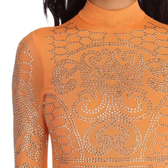 Y2K Windsor Orange Sequin Embellished Bodycon Dress - SIZE S - Like New! - Picture 3 of 8